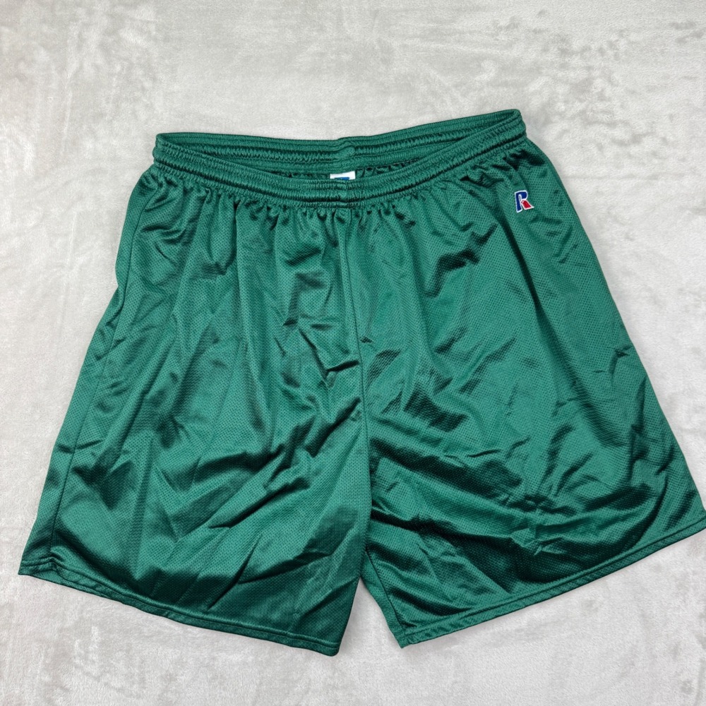 Vtg Russell Athletic Shorts Mens 2XL Green Mesh Basketball Gym Activewear Shiny‎